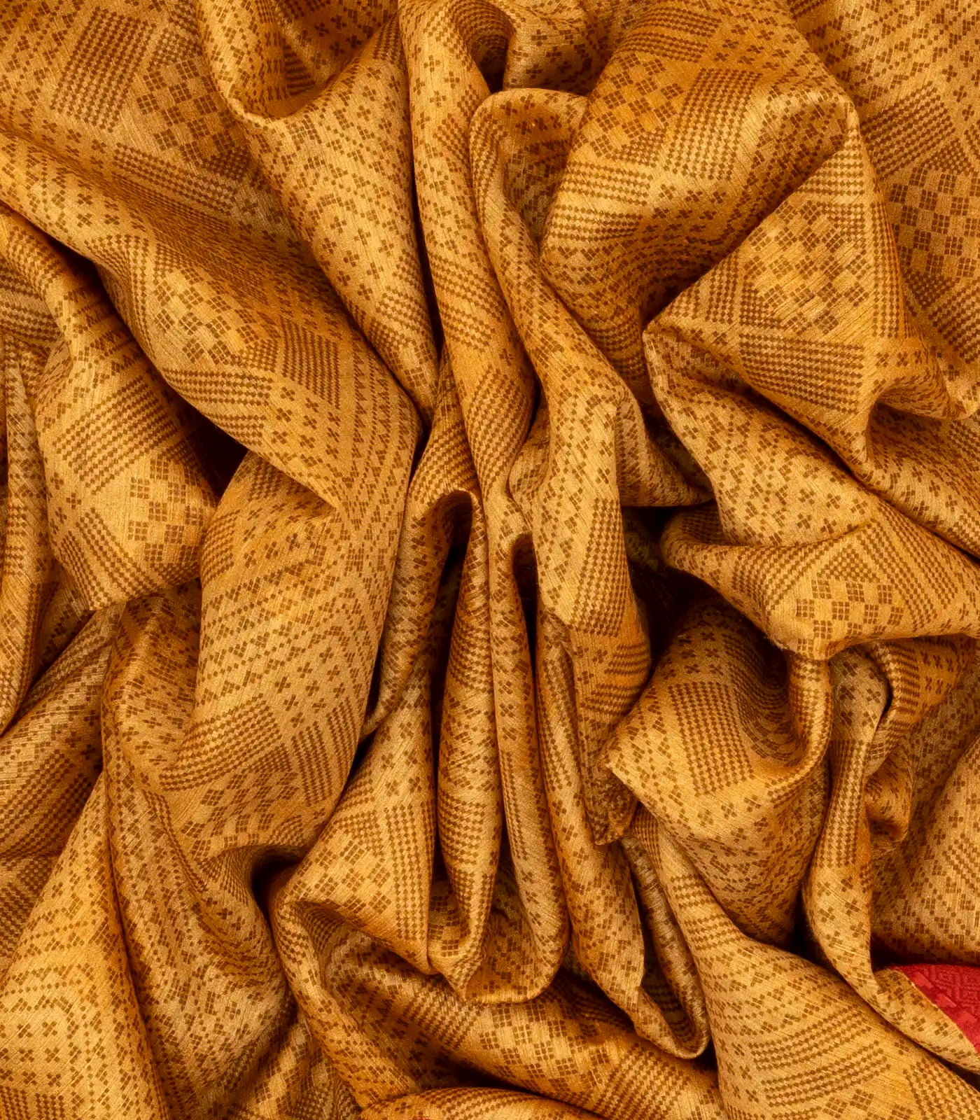 Mustard Handloom Tussar Silk Saree Printed With Diamond Motifs