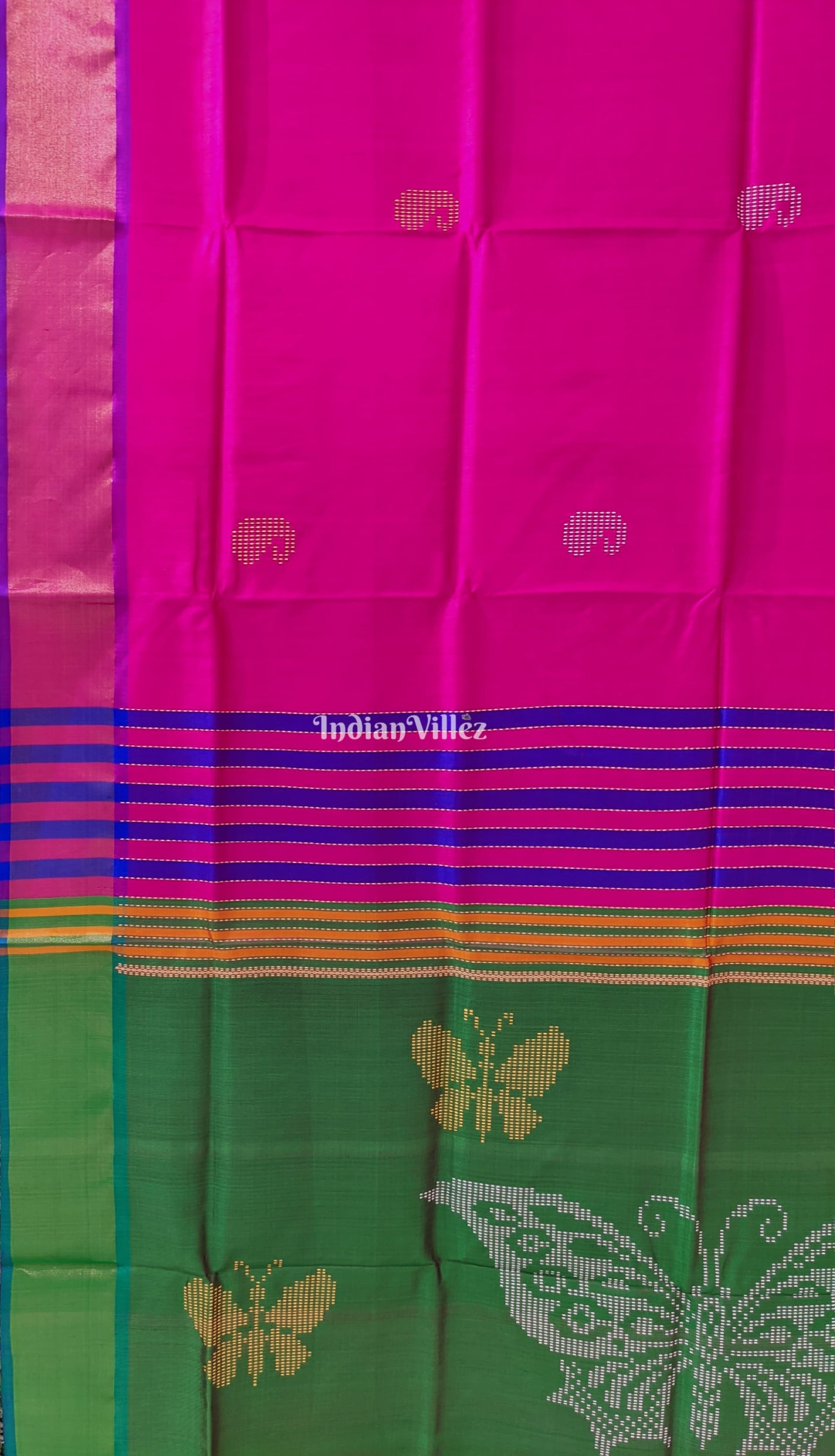 Rani with Green Handwoven Bishnupuri Silk Saree