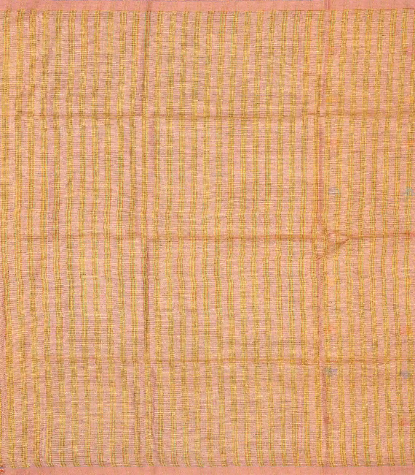 Light Peach Handloom Linen Saree With Temple Buttas