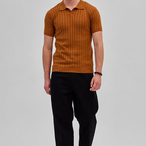 Rust Knitted Polo T-Shirt