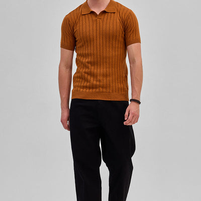 Rust Knitted Polo T-Shirt