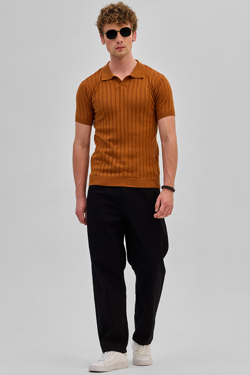 Rust Knitted Polo T-Shirt