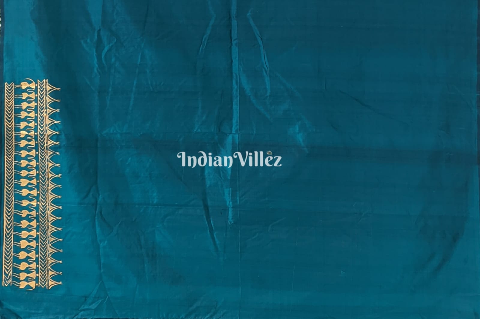 Pine Green Tribal Theme Hand-Painted Pattachitra Saree