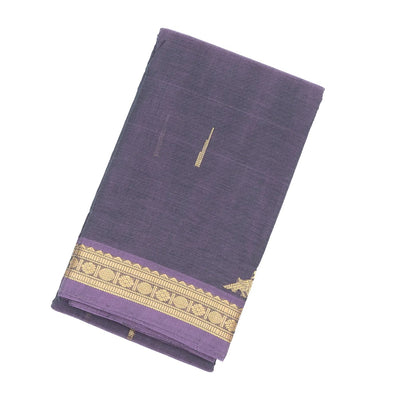 Dark Grey Handloom Kanchi Cotton Saree With Kamalam Buttas