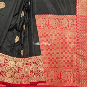 Black Red Designer Pure Banarasi Katan Silk Saree