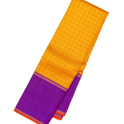 Turmeric Yellow Handloom Kanchipuram Korvai Silk Saree With Floral Motifs