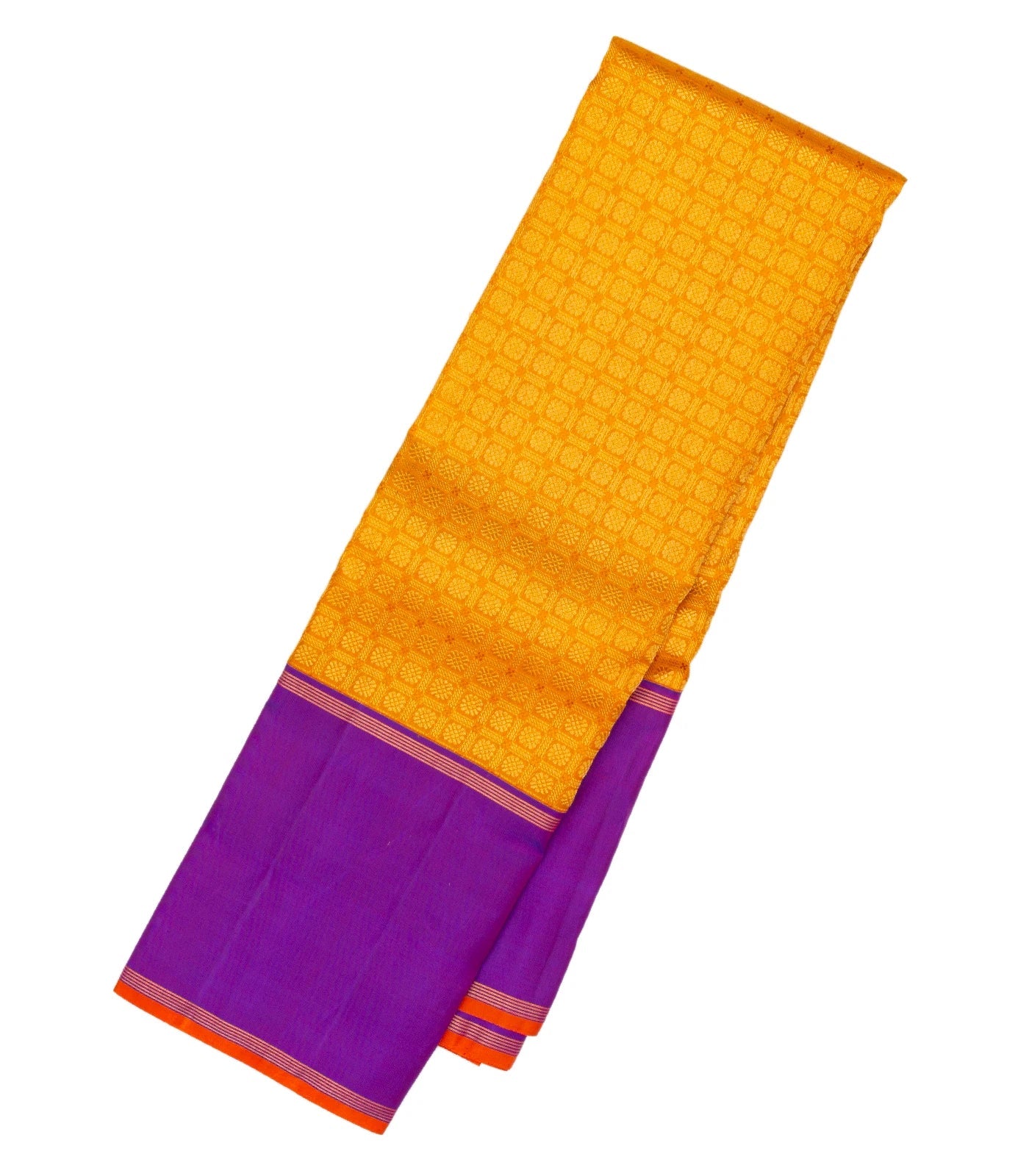 Turmeric Yellow Handloom Kanchipuram Korvai Silk Saree With Floral Motifs