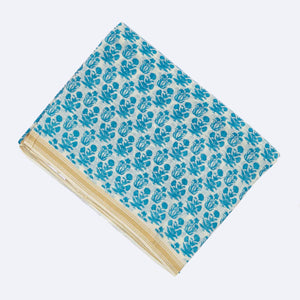 Taupe Handloom Chanderi Cotton Saree With Printed Blue Floral Motifs