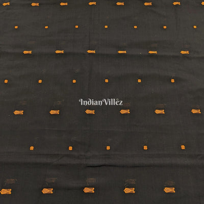 Black Fish & Flower Motif Odisha Ikat Bomkai Cotton Fabric