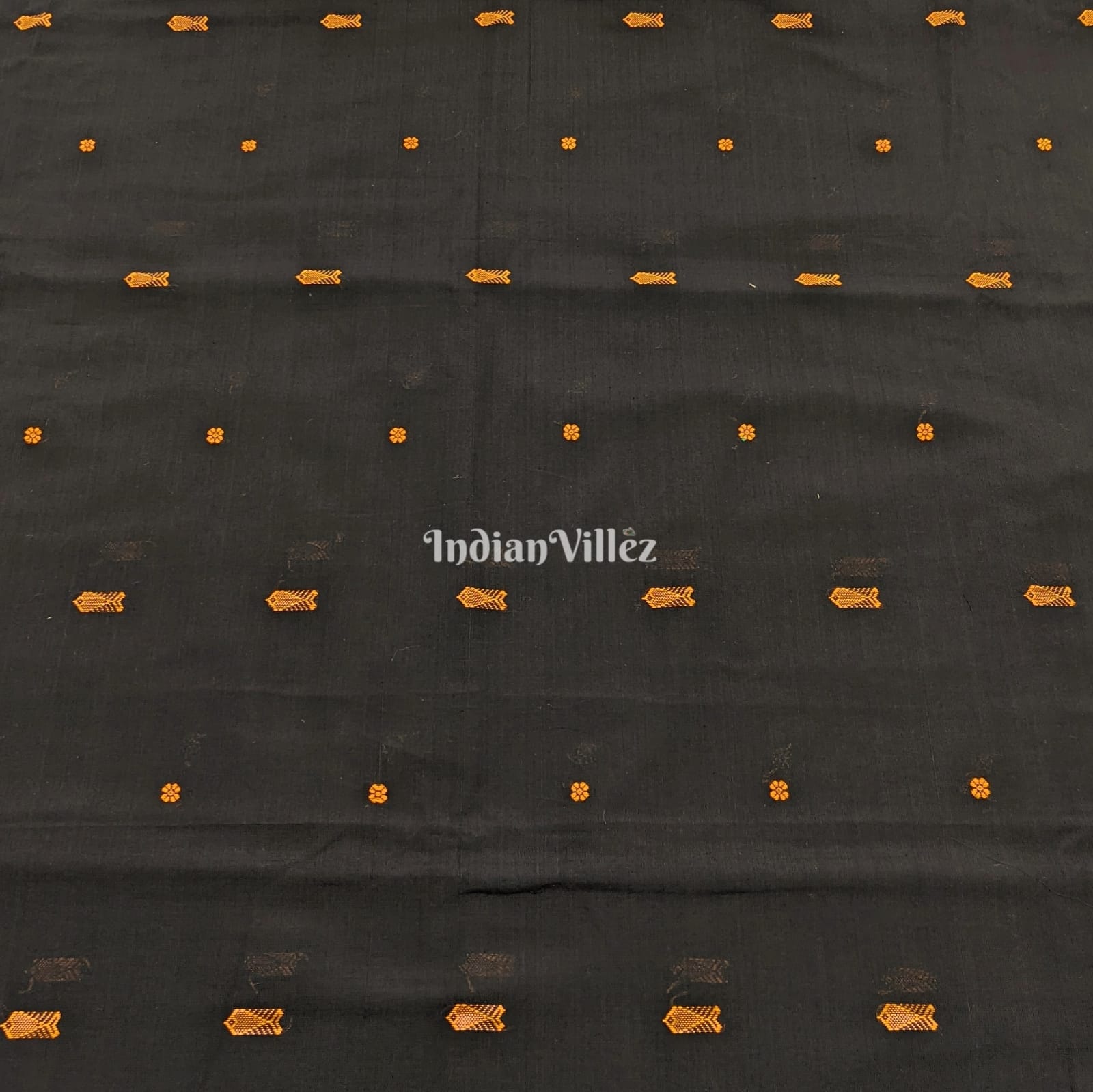 Black Fish & Flower Motif Odisha Ikat Bomkai Cotton Fabric
