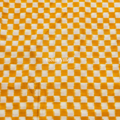 Yellow White Sambalpuri Ikat Silk Fabric