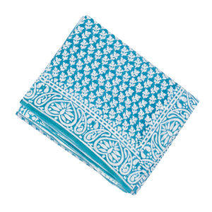 Blue Woven Jaipur Cotton Saree Printed With White Floral Motifs