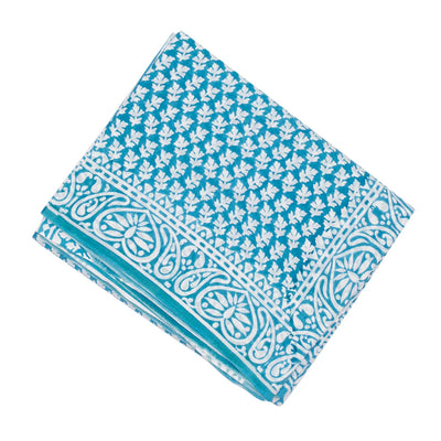 Blue Woven Jaipur Cotton Saree Printed With White Floral Motifs