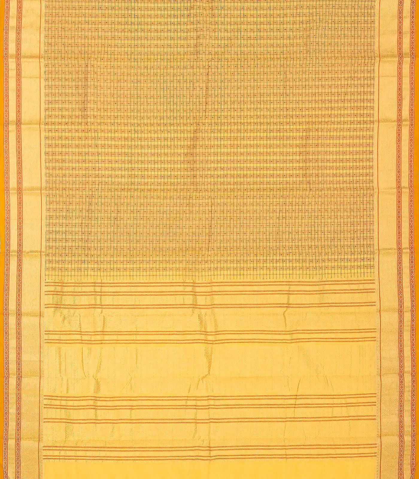 Sandal Handloom Kanchi Cotton Saree With Checks & Diamond Motifs