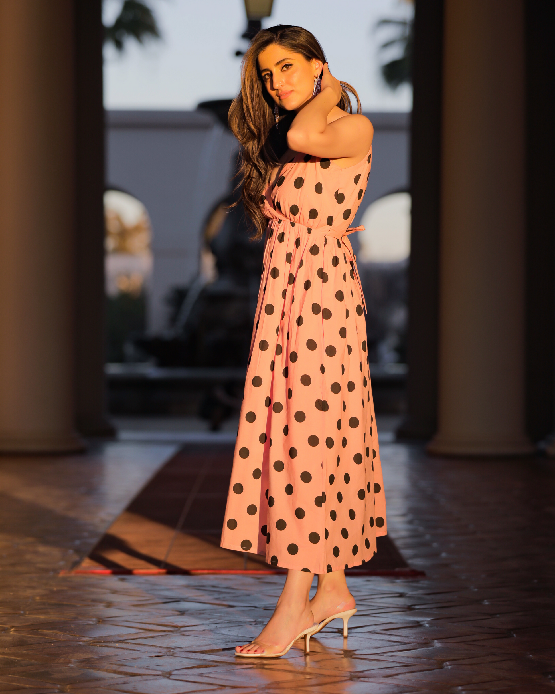 Peach Fuzz Polka Cotton Dress