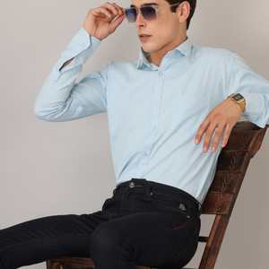 Frankshirt Light Blue Solid Tailored Fit Cotton Casual Shirt for Man