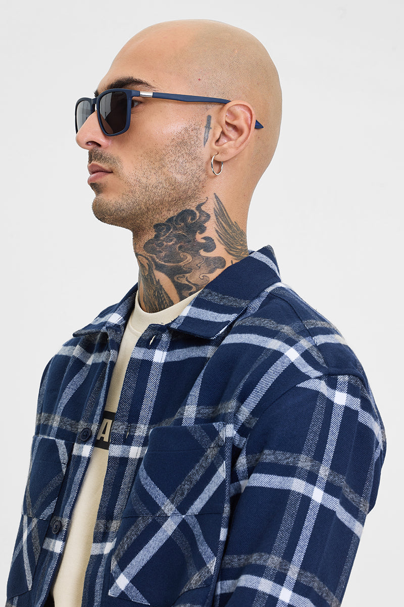 Navy Checks Relaxed Fit Overshirt