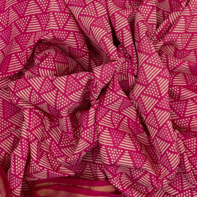 Pink Woven Jaipur Cotton Saree With Printed Triangle Motifs