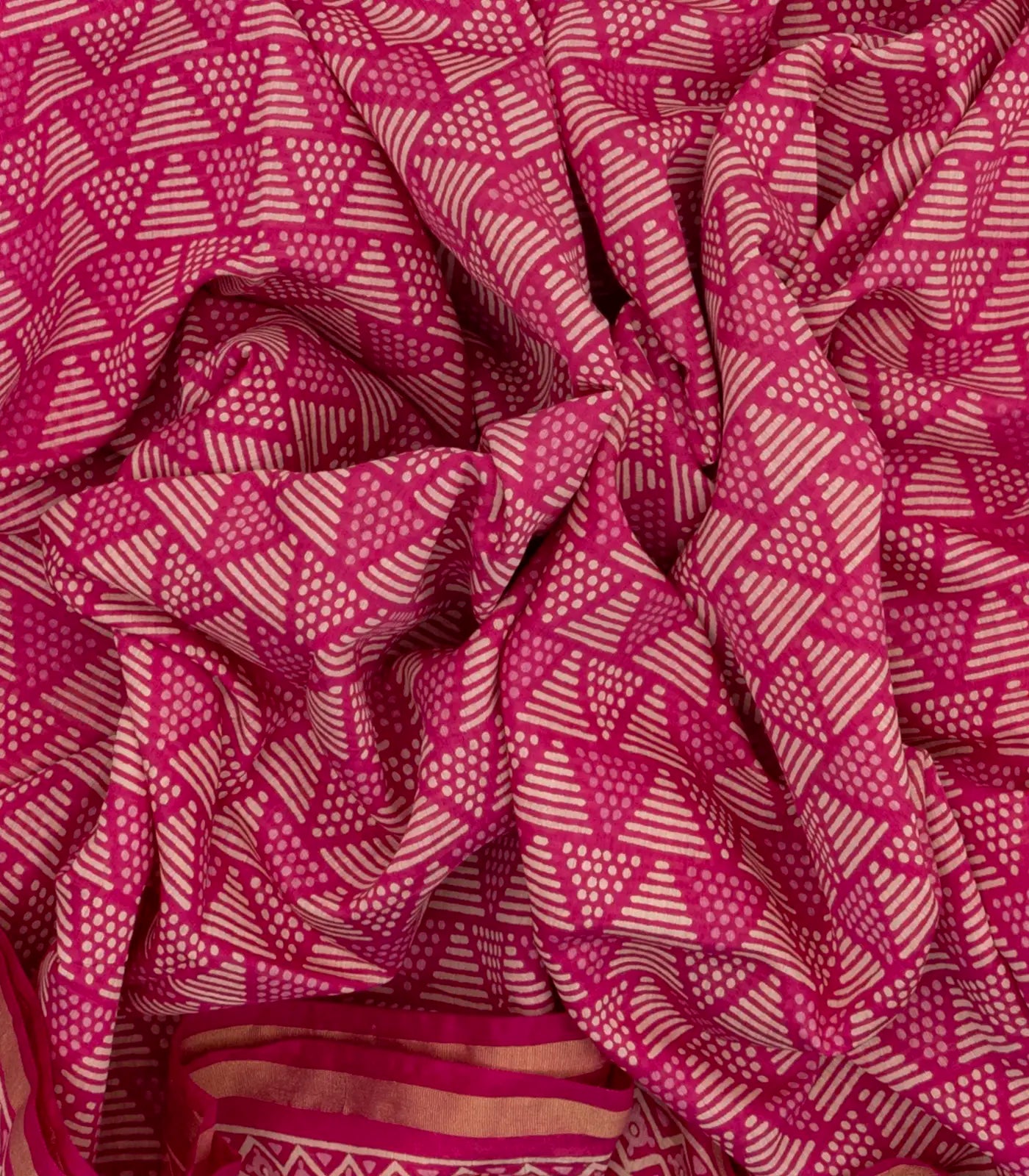 Pink Woven Jaipur Cotton Saree With Printed Triangle Motifs