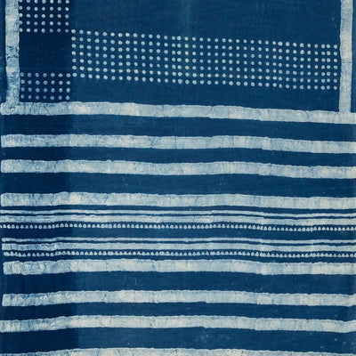 Indigo Woven Jaipur Cotton Saree Printed With White Dotted Motifs