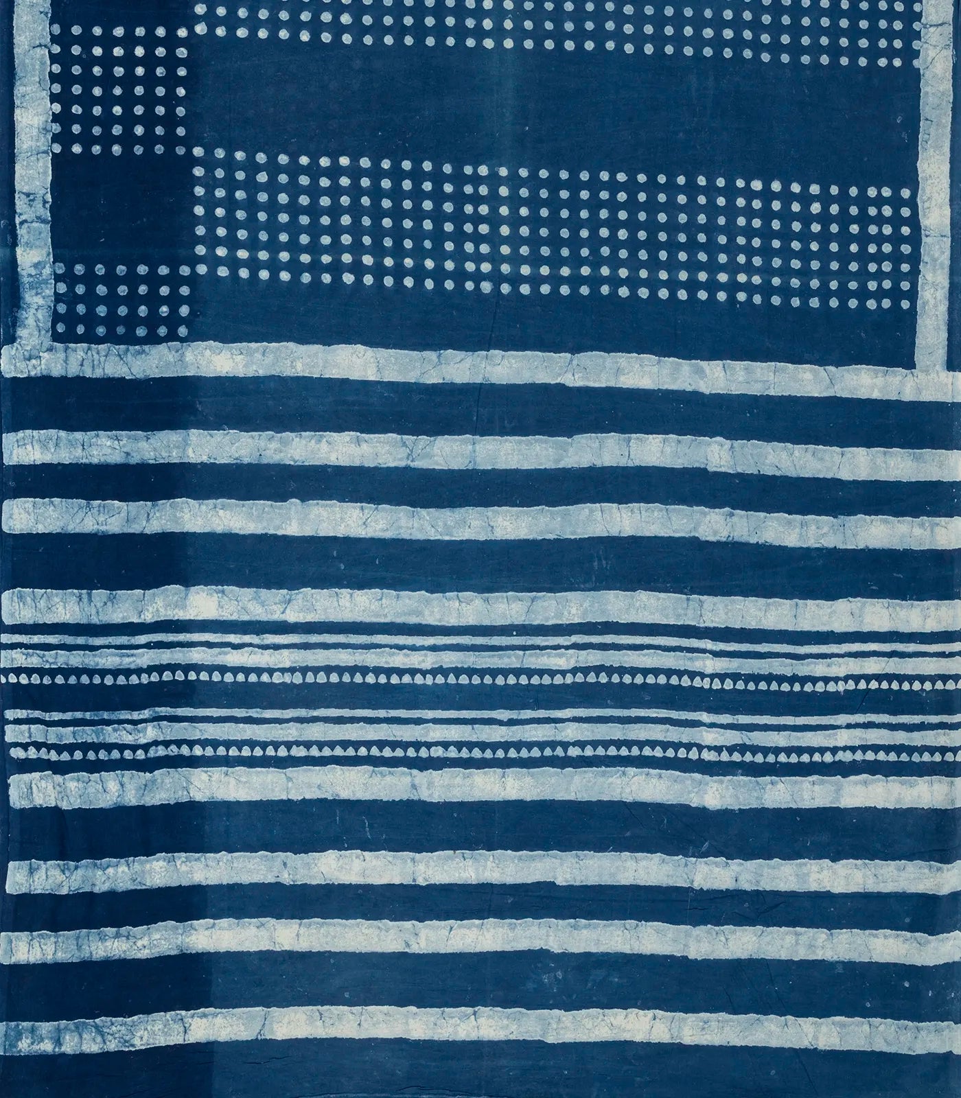 Indigo Woven Jaipur Cotton Saree Printed With White Dotted Motifs