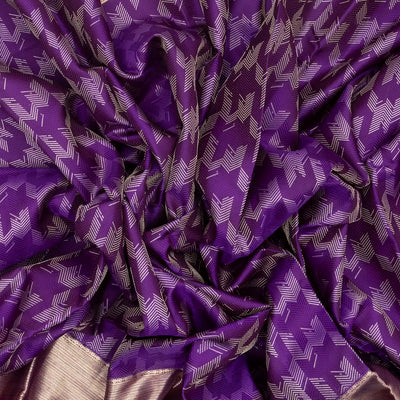 Purple Handloom Kanchipuram Silk Saree With Broken Chevron Stripes