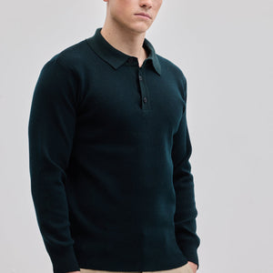 Dark Green Knitted Polo Sweater