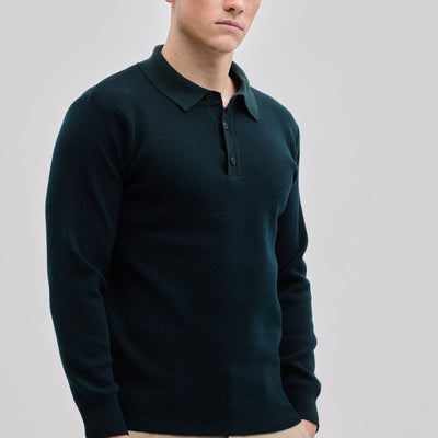 Dark Green Knitted Polo Sweater