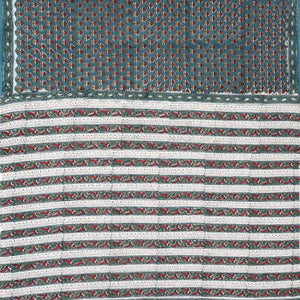 Blue Woven Jaipur Cotton Saree With Printed Floral Motifs