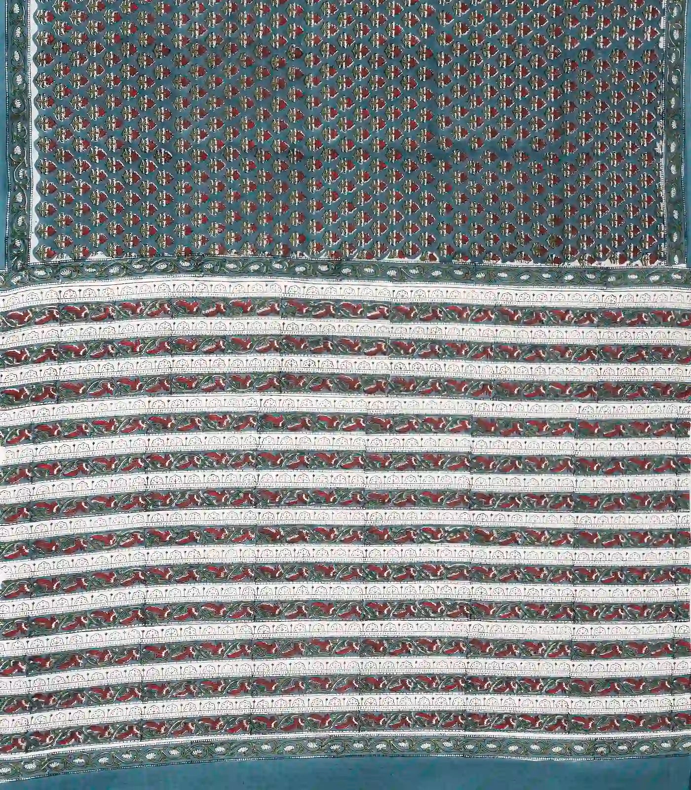 Blue Woven Jaipur Cotton Saree With Printed Floral Motifs