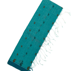 Cyan Bengal Cotton Saree With Mango Motifs