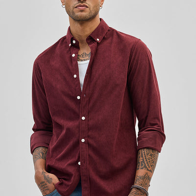 Maroon Slim Fit Corduroy Shirt