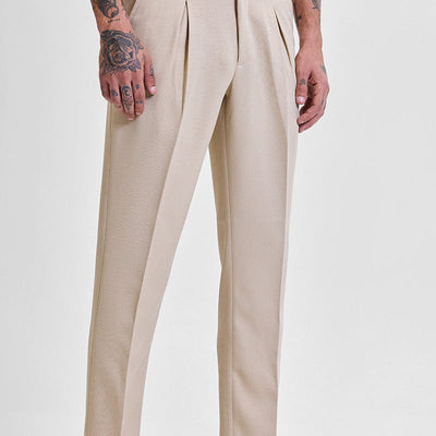 Beige Slim Fit Stretch Trousers