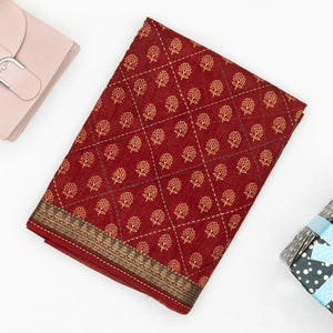 Crimson Handloom Tussar Silk Saree Printed With Flower Motifs
