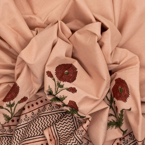 Light Peach Woven Jaipur Cotton Saree Printed With Floral Motifs