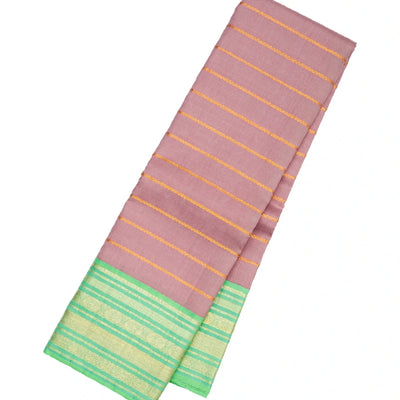 Dusty Pink Handloom Kanchipuram Korvai Silk Saree With Zari Stripes