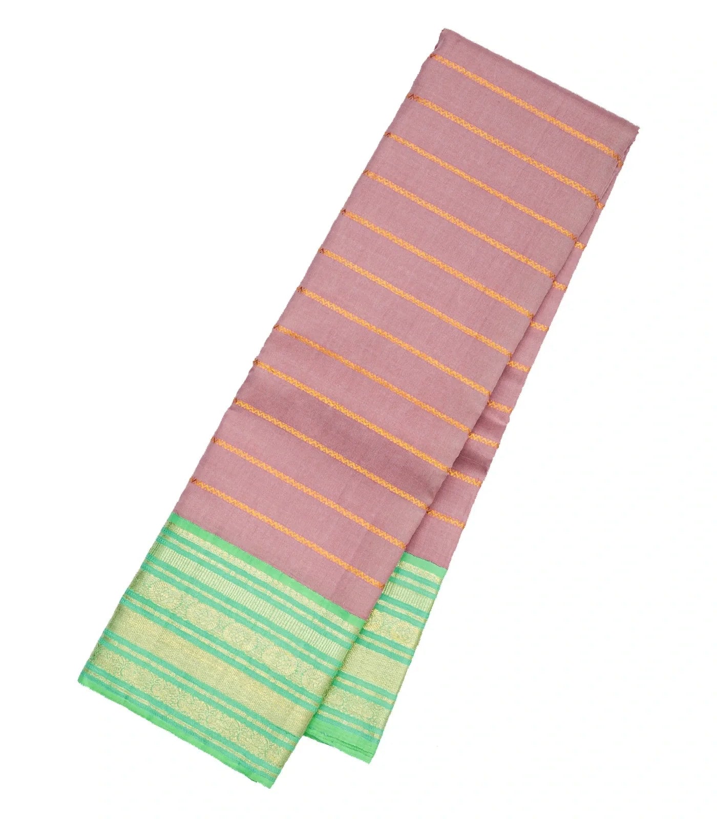 Dusty Pink Handloom Kanchipuram Korvai Silk Saree With Zari Stripes