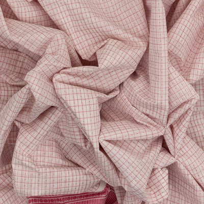 Off White Handloom Kanchi Cotton Saree With Checks & Dots