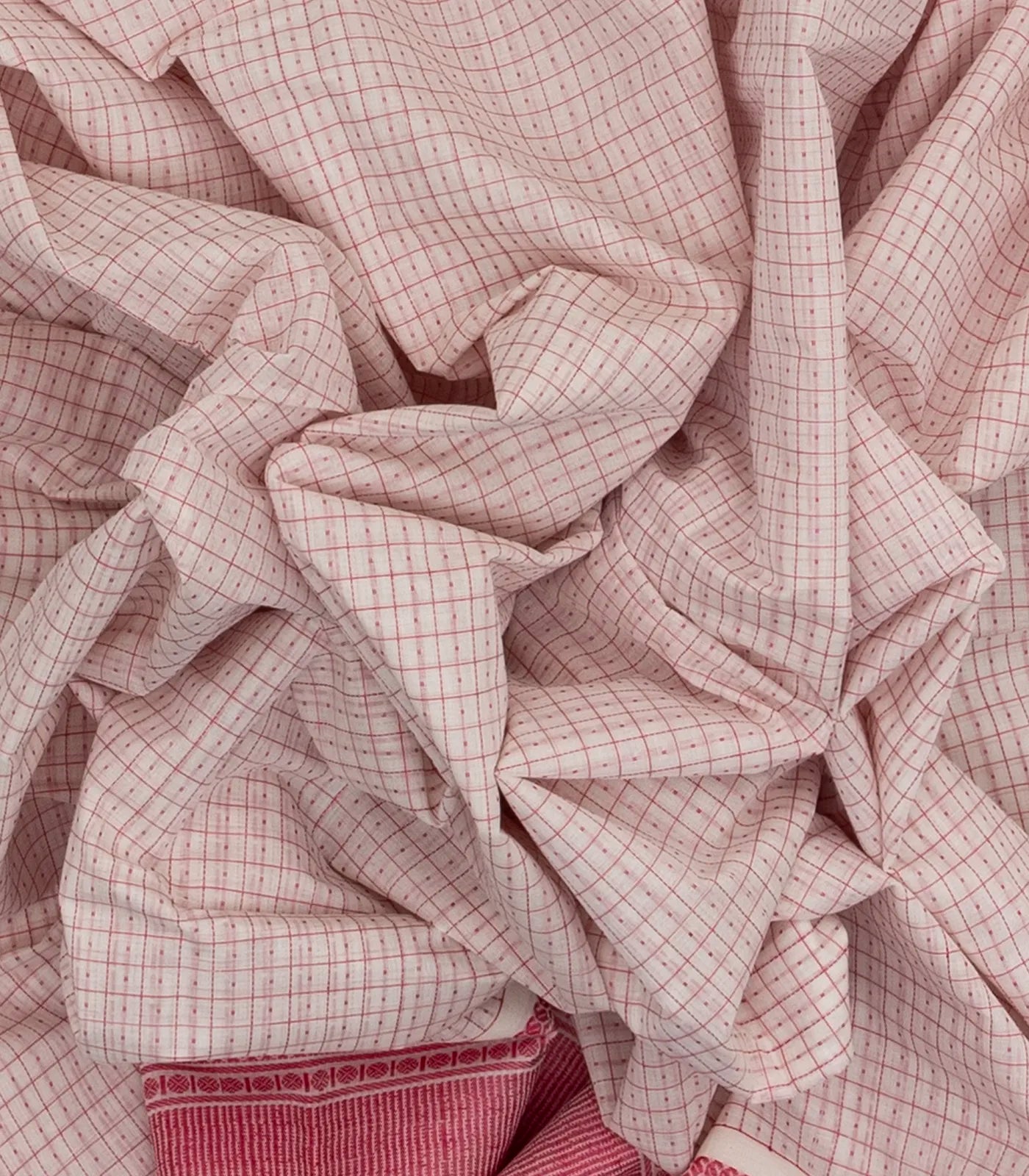 Off White Handloom Kanchi Cotton Saree With Checks & Dots