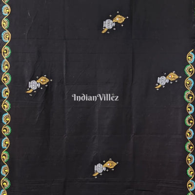 Black Radha Krishna Hand-Painted Pattachitra Saree (PRE ORDER)