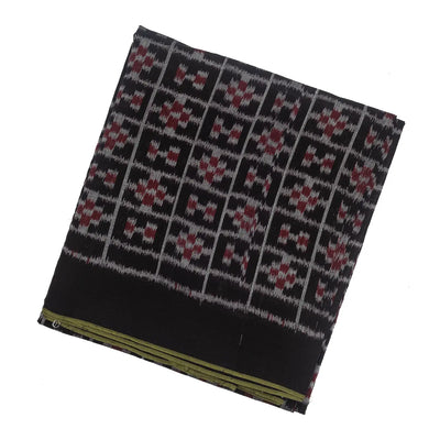 Black Handloom Orissa Cotton Saree With Tie & Dye Checks & Motifs