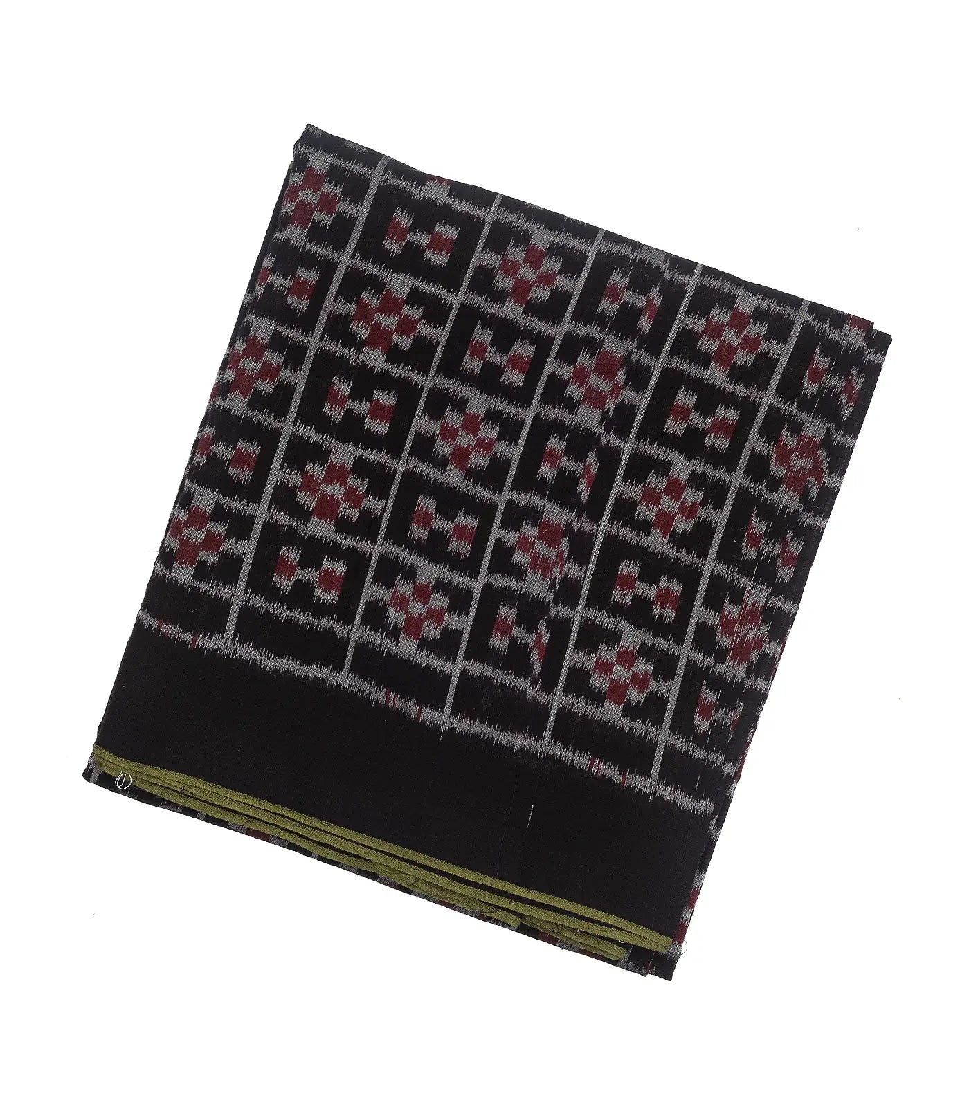 Black Handloom Orissa Cotton Saree With Tie & Dye Checks & Motifs