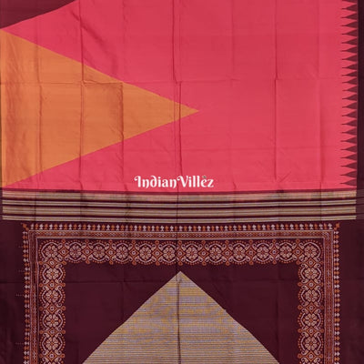 Peach Pyramid Odisha Ikat Sambalpuri Silk Saree