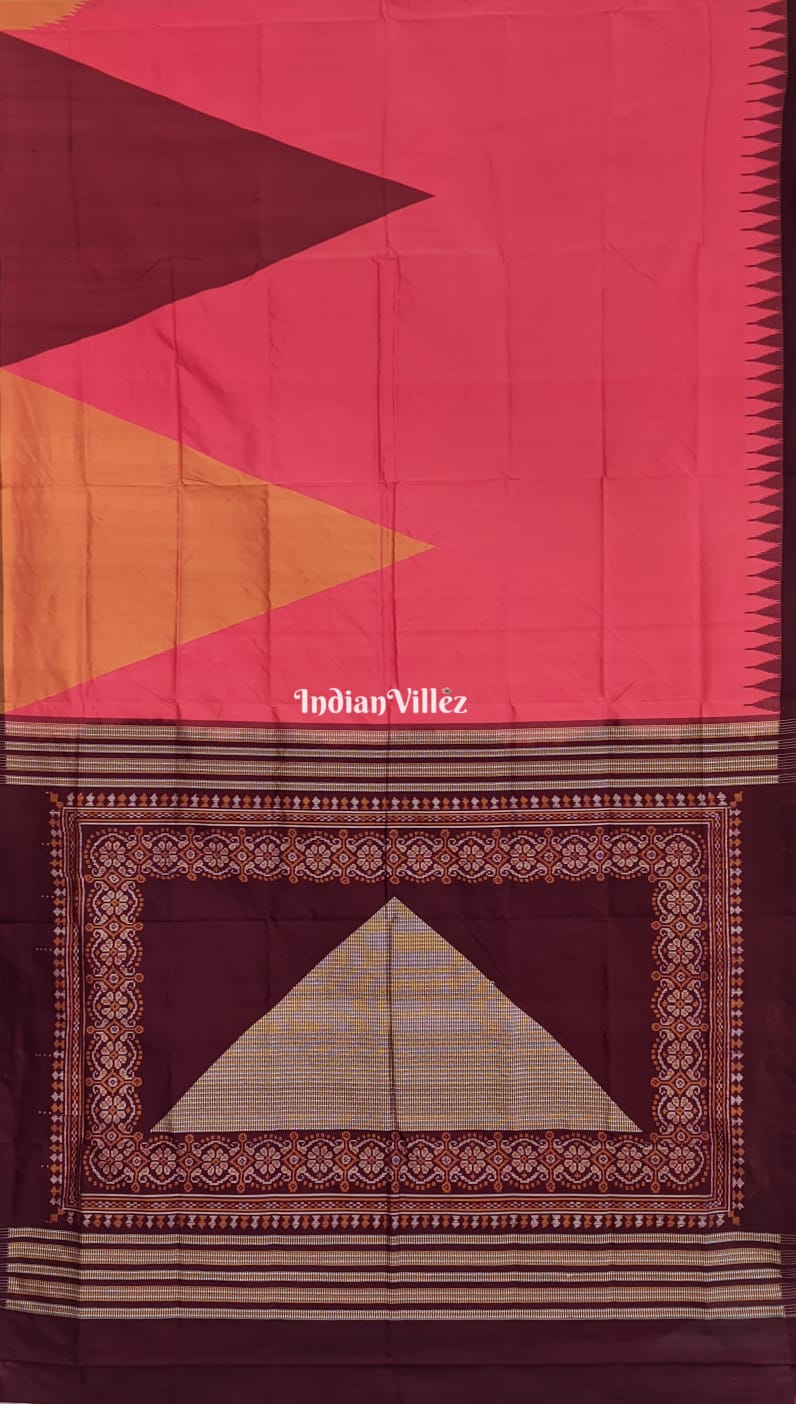 Peach Pyramid Odisha Ikat Sambalpuri Silk Saree