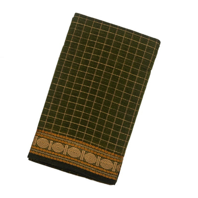Dark Green Handloom Kanchi Cotton Saree With Checks