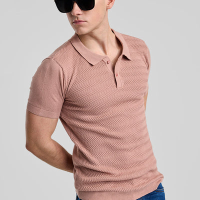 Peach Knitted Polo T-Shirt