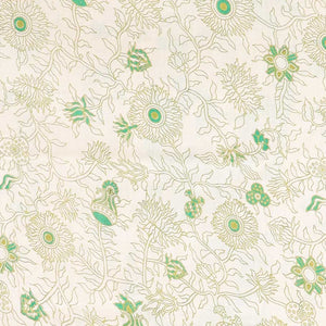 Green intricately machine-printed kalamkari cotton saree, self-border & contrast pallu of floral print