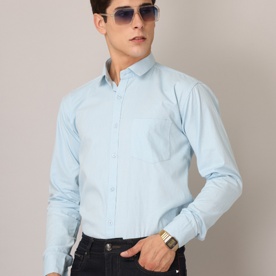 Frankshirt Light Blue Solid Tailored Fit Cotton Casual Shirt for Man