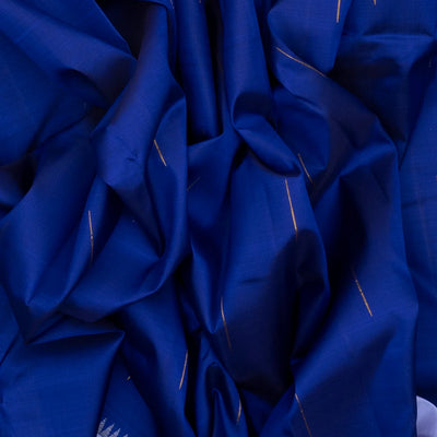 Dark Blue Handloom Kanchipuram Korvai Silk Saree With Raindrop Buttas