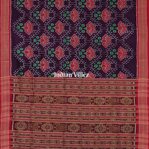 Dark Magenta Lotus Design Odisha Ikat Khandua Silk Saree